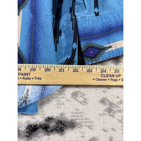 VTG Wrangler Pearl Snap Shirt Mens Size XXL Blue Geometric Rodeo Western Cowboy